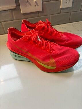 Nike Vapor Fly 4 Neon Red and Yellow Running Shoes.
